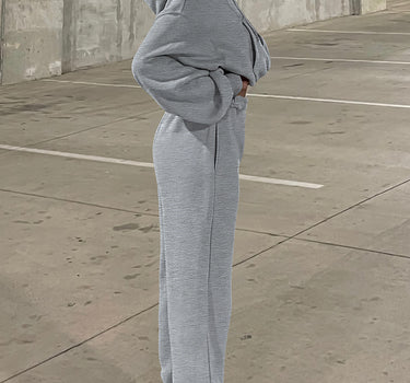 Gray Solid Drop Shoulder Hoodie and Joggers Activewear Set