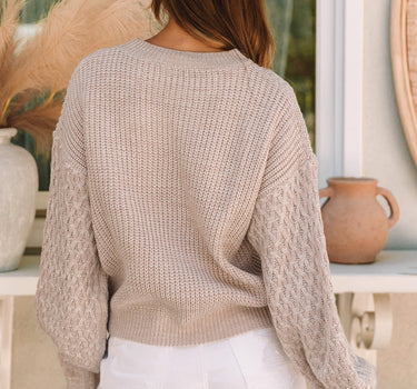 Parchment Cable Knit Sleeve Drop Shoulder Sweater