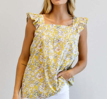 Floral Printed Ruffle Sleeveless Top