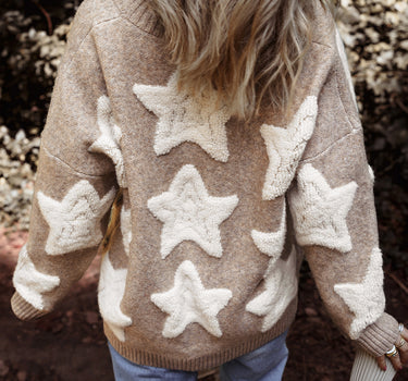 Khaki Sherpa Star Pattern Textured Sweater Cardigan with Pockets