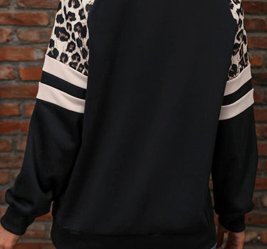 Black Leopard Print Colorblock Raglan Sleeve Sweatshirt