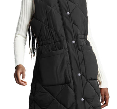 Black Longline Quilted Stand Collar Puffer Vest