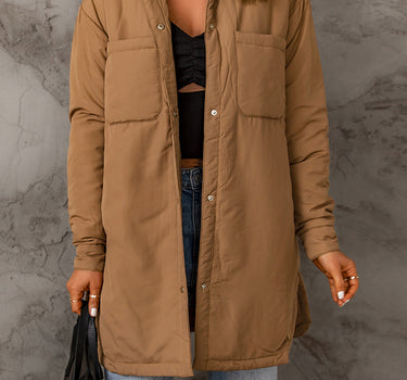 Brown Button Down Padded Jacket with Pockets