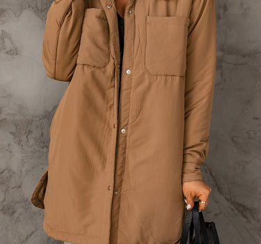 Brown Button Down Padded Jacket with Pockets