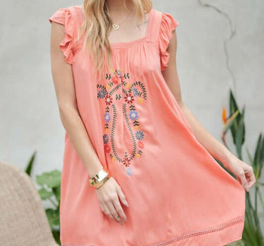 Embroidered Square Neck Mini Dress