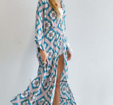 Printed Long Sleeve Loose Kimono