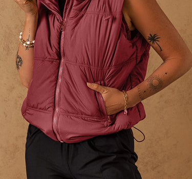 Clay Zip-up Side Pockets Hooded Puffer Vest