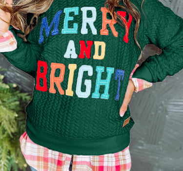 Blackish Green Merry And Bright Cable Knit Pullover Sweatshirt