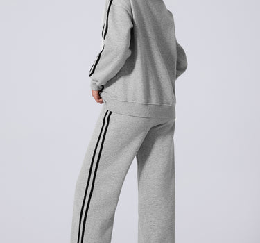 Light Grey Solid Color Side Striped Sweatshirt Active Set