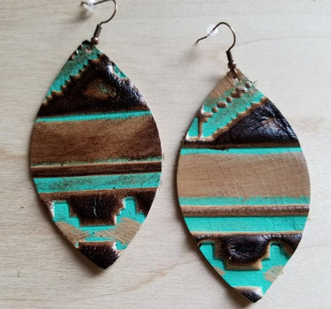 Leather oval earrings in navajo