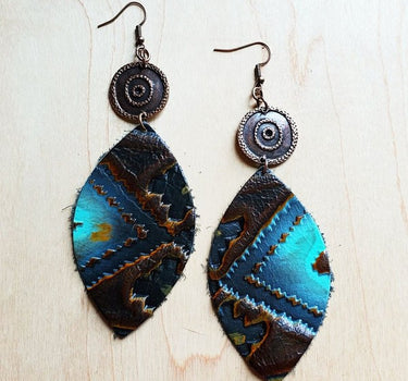 Oval Earrings in Blue Navajo with Copper Discs