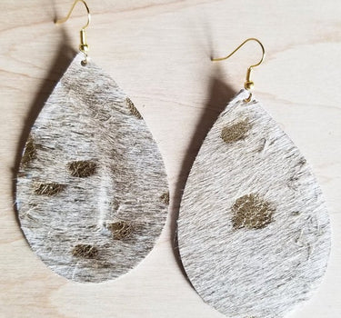 Teardrop Earrings Cream and Gold Hair On Hide