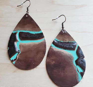 Leather Earrings in Brown/Turquoise Steer Heads