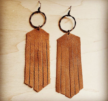 Suede Leather Fringe Earrings Tan