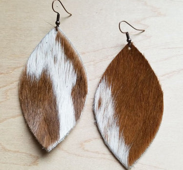 Oval Earrings in Tan and White Hair on Hide