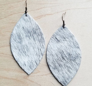 Leather Oval Earrings in White and Gray Hair