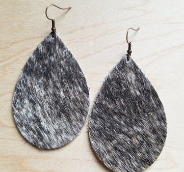 Leather Teardrop Earrings Tan, Brown, White Hair