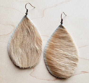 Leather Teardrop Earrings in Hair on Hide Brindle