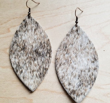 Leather Oval Earrings in Tan, Brown, White Hair