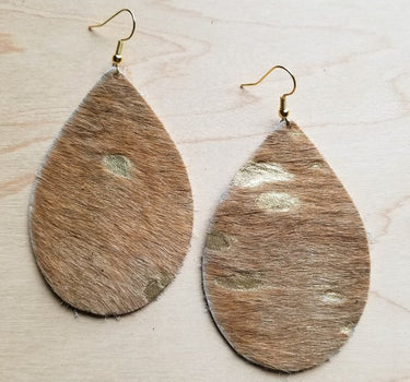 Leather Teardrop Earrings in Tan and Gold Hair