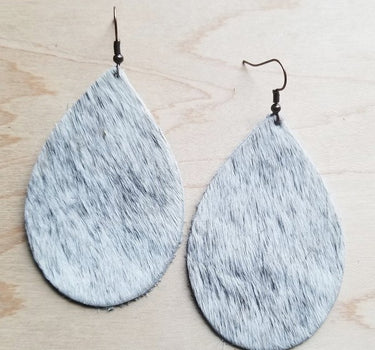 Leather Teardrop Earrings in White and Gray Hair