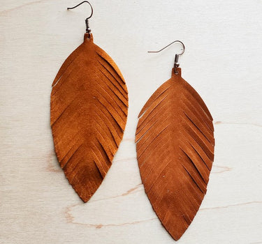 Tan Suede Feather Earrings