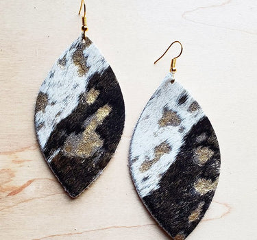 Leather Oval Earring-Mixed Metallic Hair on Hide