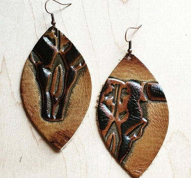 Leather Oval Earrings Tan Steer Head