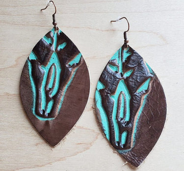 Oval Earrings in Embossed Turquoise Steer Head