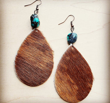 Teardrop Earrings Tan Hair w/ Turquoise Drops