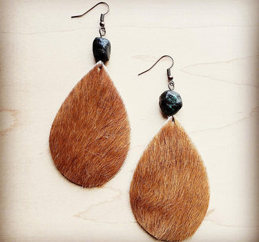 Teardrop Earrings Tan Hair w/ Turquoise Drops