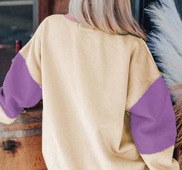 Meadow Mauve Colorblock Patchwork Drop Shoulder Sweatshirt