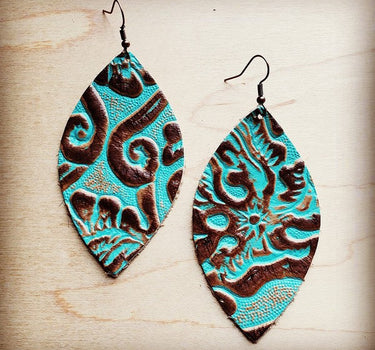 Leather Oval Earrings Cowboy Turquoise