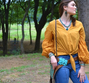 Leather Oval Earrings Turq Brown Floral