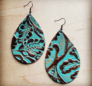 Leather Teardrop Earring in Cowboy Turquoise