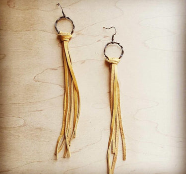 Deer Skin Leather Tassel Earring-Mustard