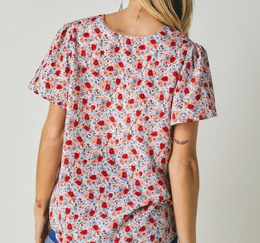 Floral Printed V-Neck Short Sleeve Top