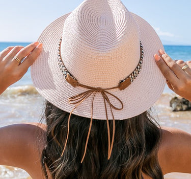 Boho Accent Straw Panama Fedora Hat