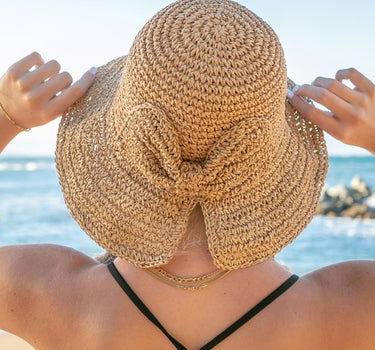 Bow Accent Woven Straw Bucket Sun Hat