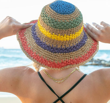 Rainbow Woven Straw Bucket Hat