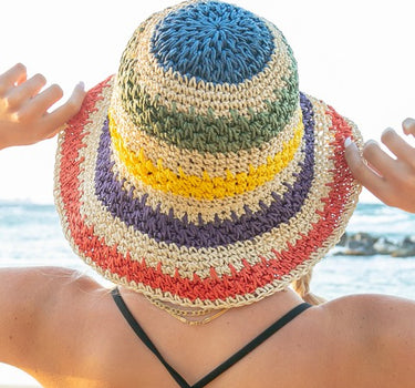 Rainbow Woven Straw Bucket Hat