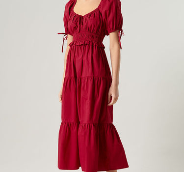 Maribeth Poplin Puff Sleeve Tiered Midi Dress