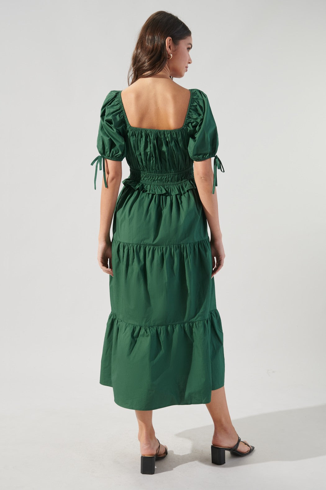 Maribeth Poplin Puff Sleeve Tiered Midi Dress