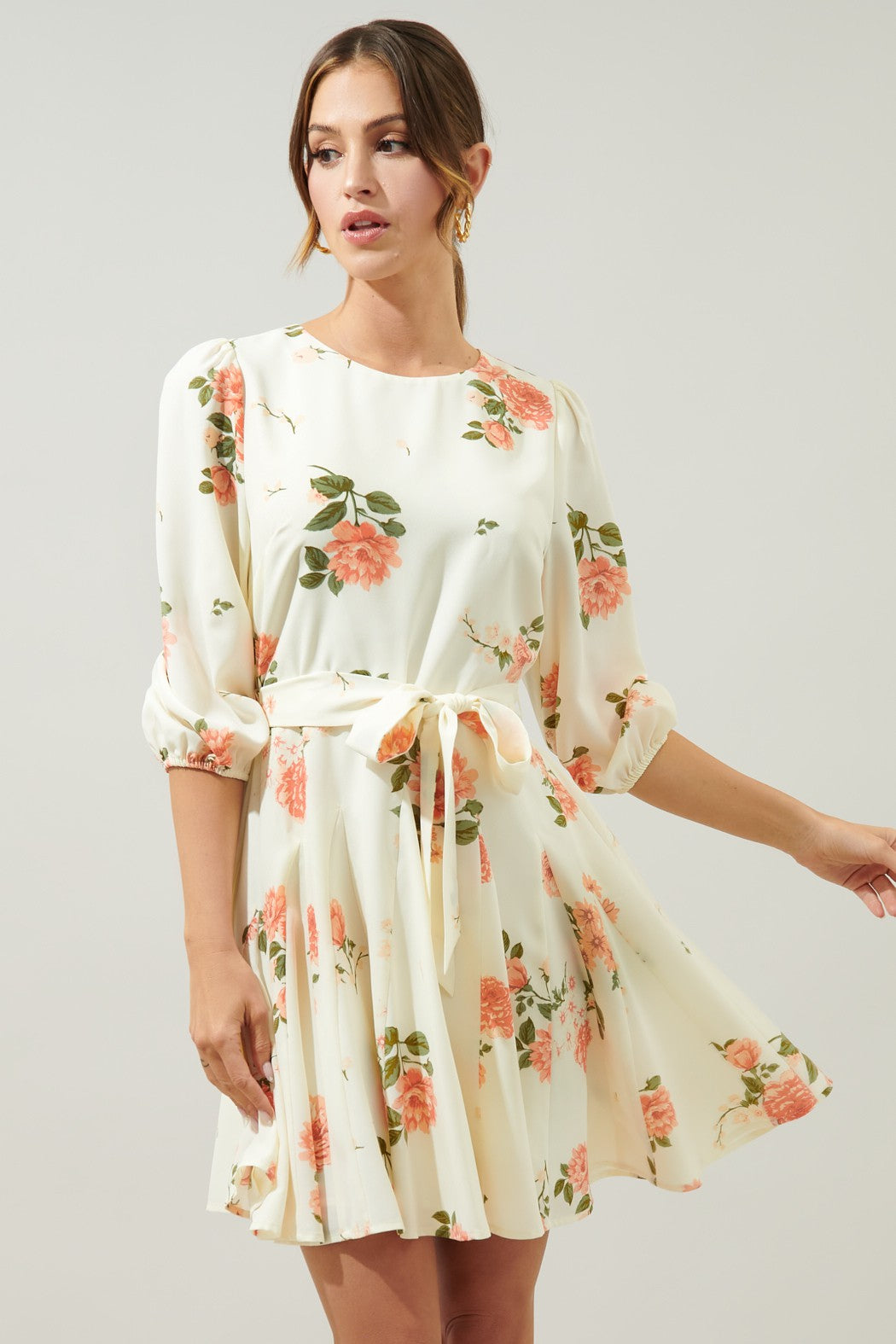 MORNING BLUSH FLORAL COLLINS GODET MINI DRESS