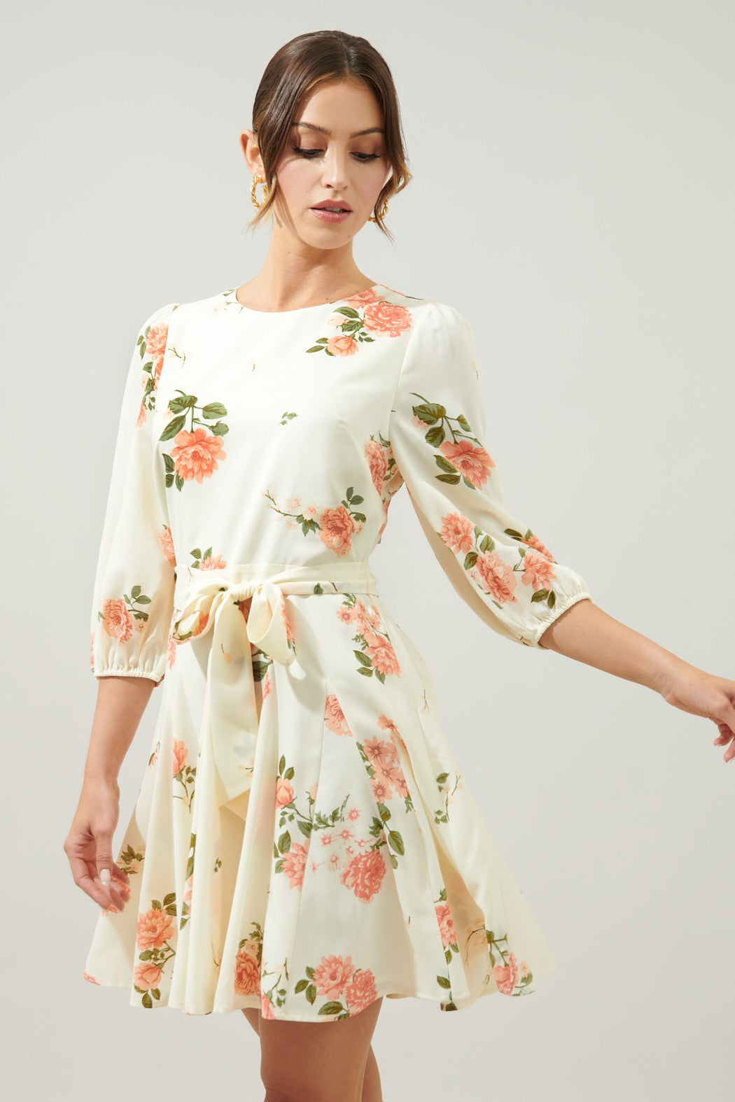 MORNING BLUSH FLORAL COLLINS GODET MINI DRESS
