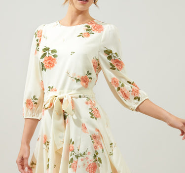 MORNING BLUSH FLORAL COLLINS GODET MINI DRESS