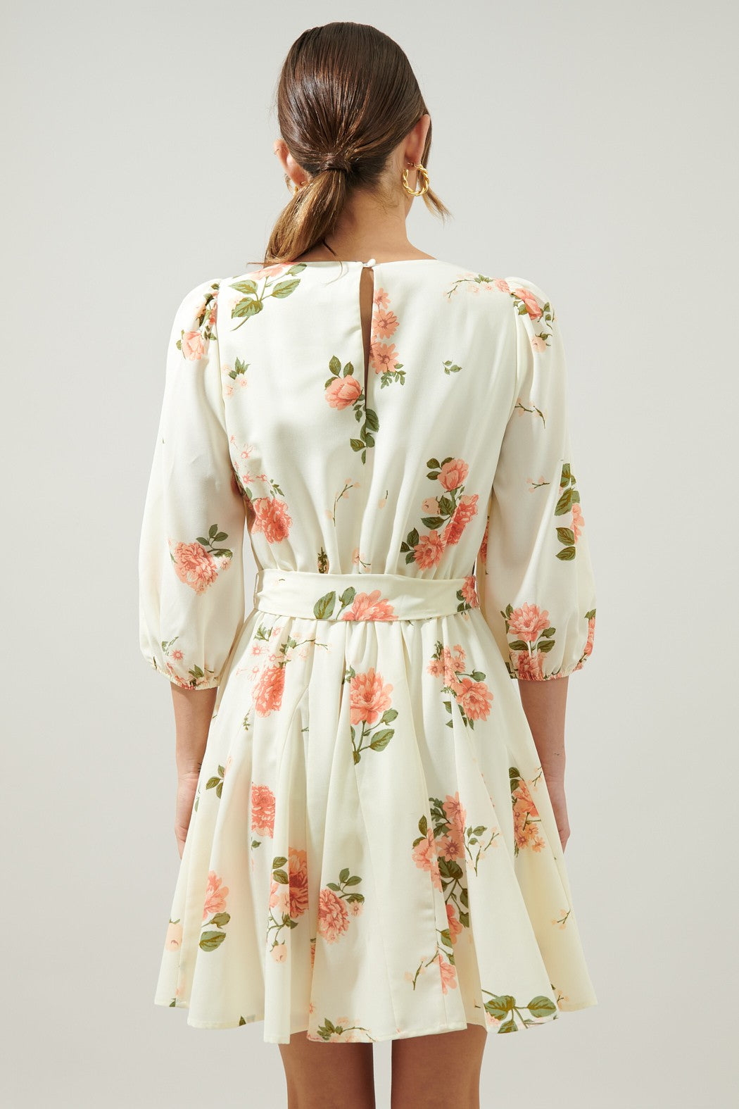 MORNING BLUSH FLORAL COLLINS GODET MINI DRESS