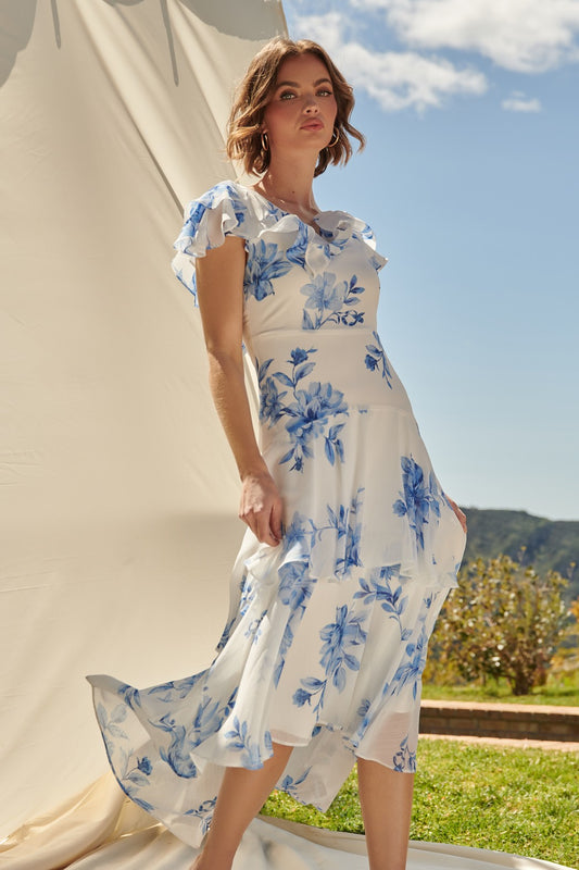 Meliza Ruffle Tiered Sinclair Midi Dres