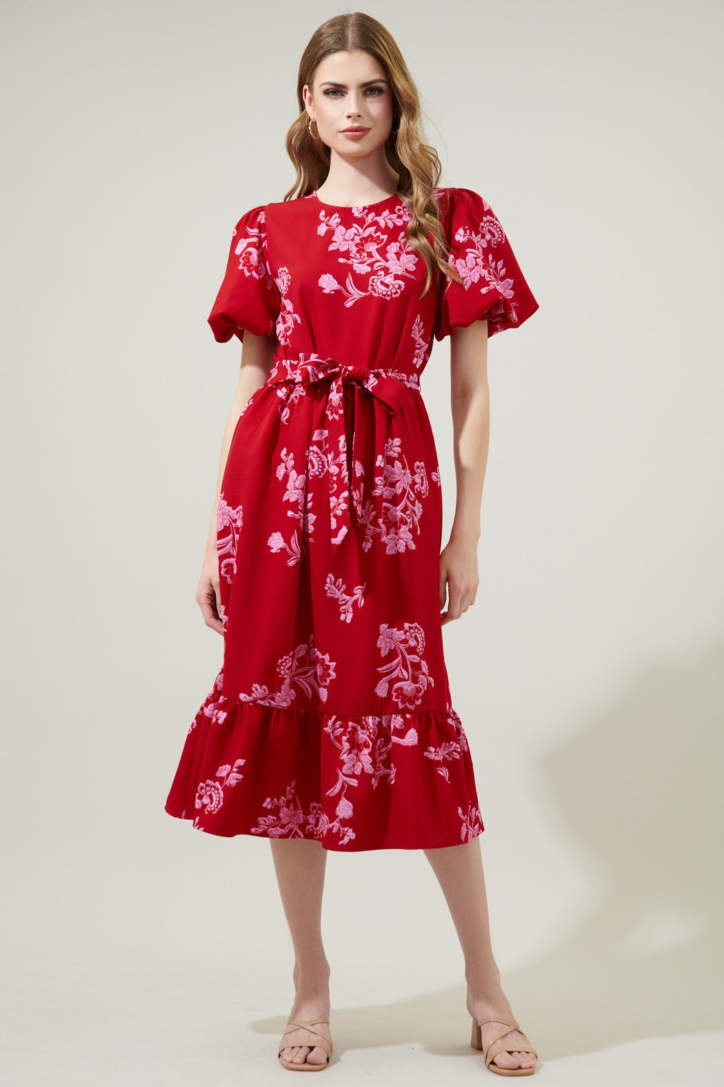 Kandy Jacobean Palomino Bubble Sleeve Midi Dress