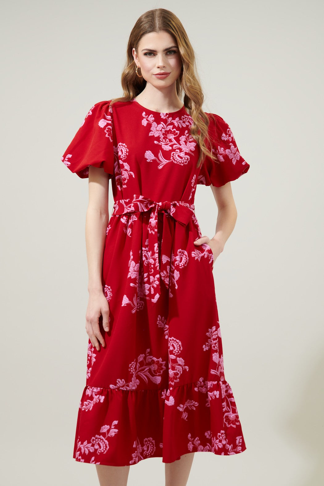 Kandy Jacobean Palomino Bubble Sleeve Midi Dress
